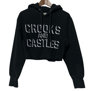 Crooks & Castles Black Cropped Hoodie | Bold White Logo | Y2K Streetwear M/L